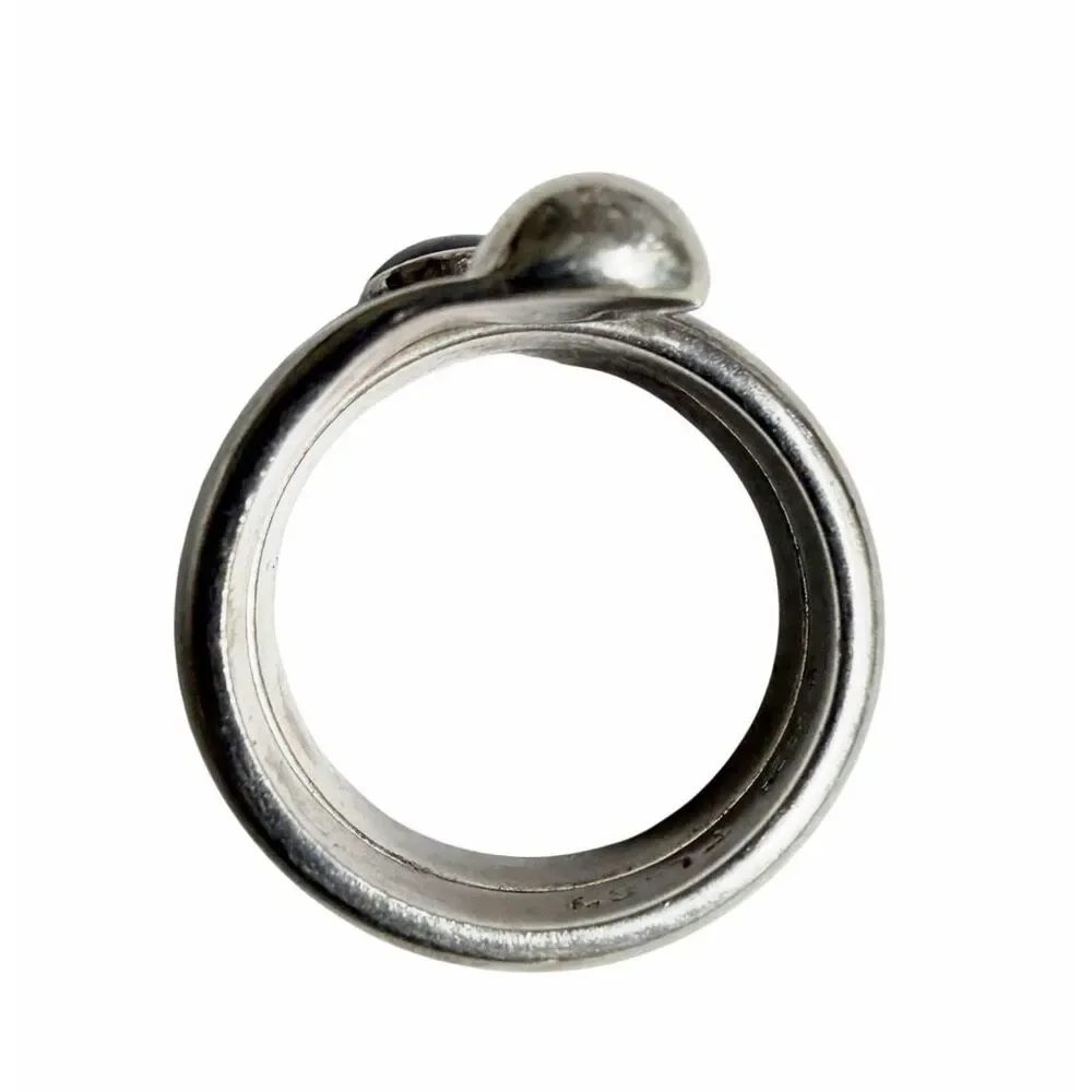 Vintage Sterling Silver 925 Modernist Wrap Ring Black Onyx